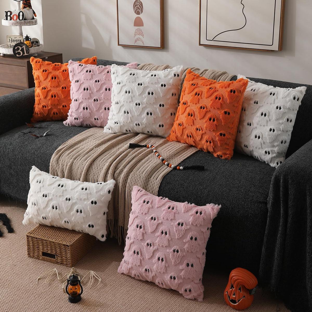 DFXSZ Halloween Pillow Covers 22x22 inch 2Pcs White Ghost Halloween Decor