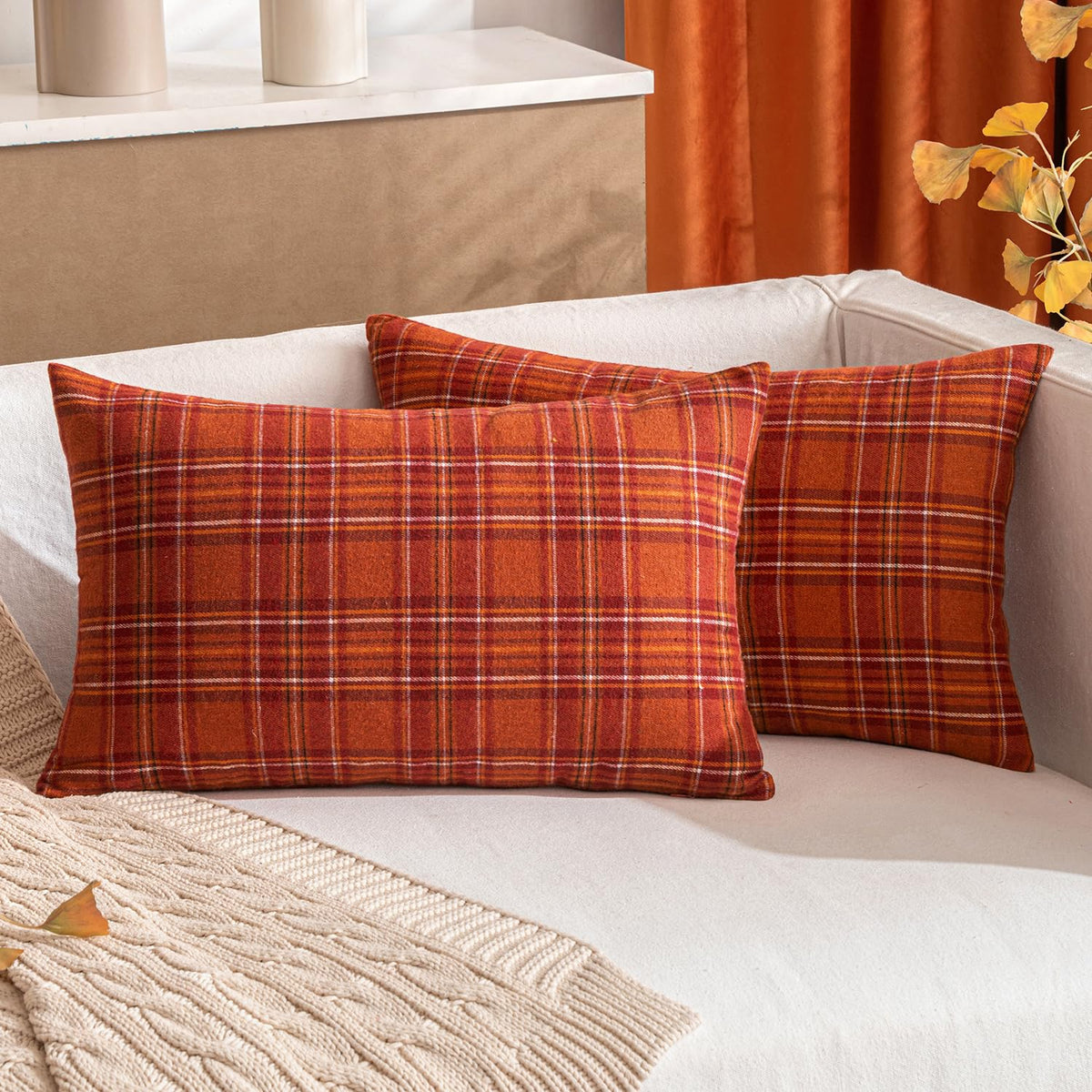 MIULEE Fall Plaid Pillow Covers Scottish Tartan 18x18 Brown
