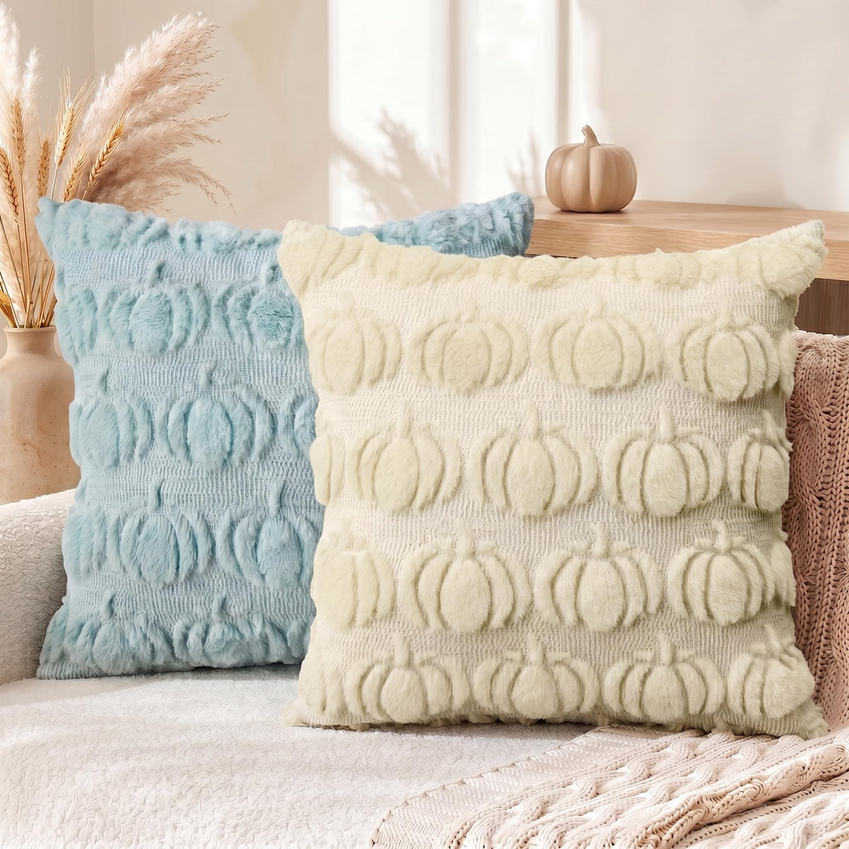 AVOIN colorlife Beige Fall Pumpkin Throw Pillow Covers 18x18 Inch