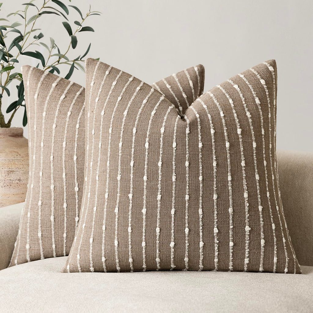 Foindtower Decorative Striped Boucle Throw Pillow Covers 20x20 Inch Camel