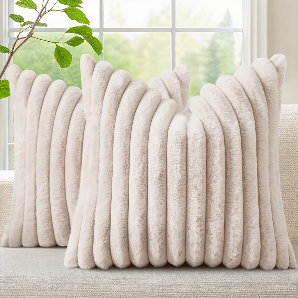 decorUhome Fall Faux Fur Throw Pillow Covers 18x18 Set of 2 Rust