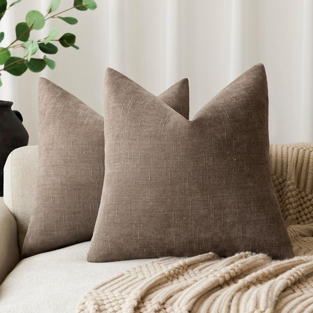 Foindtower Solid Textured Chenille Throw Pillow Covers 20x20 Inch,Taupe