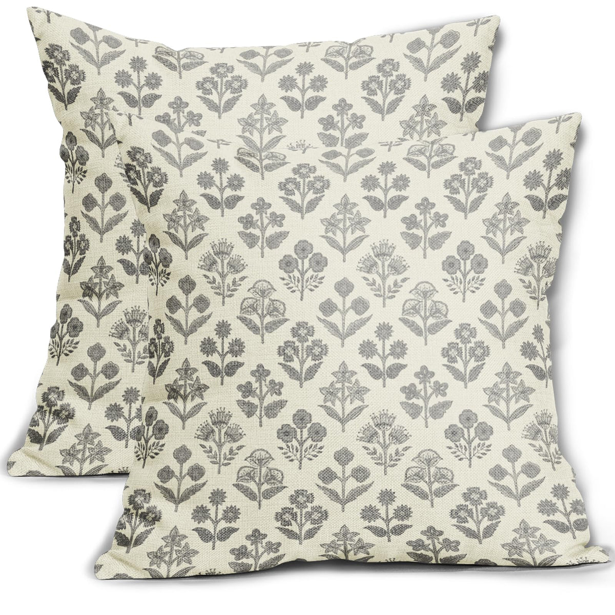 Blue Green Block Print Pillow Covers 18x18 Inch Set of 2, Vintage Floral Spring Decorative Throw Pillow Cases Boho Cushion Covers Rustic Decoration Gift Farmhouse Sofa Couch Bed Decor