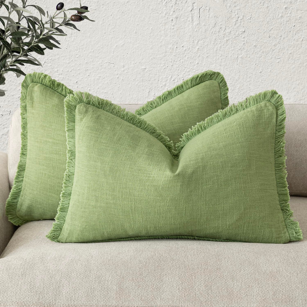 Foindtower Decorative Linen Fringe Throw Pillow Covers 20×20 Inch,Beige