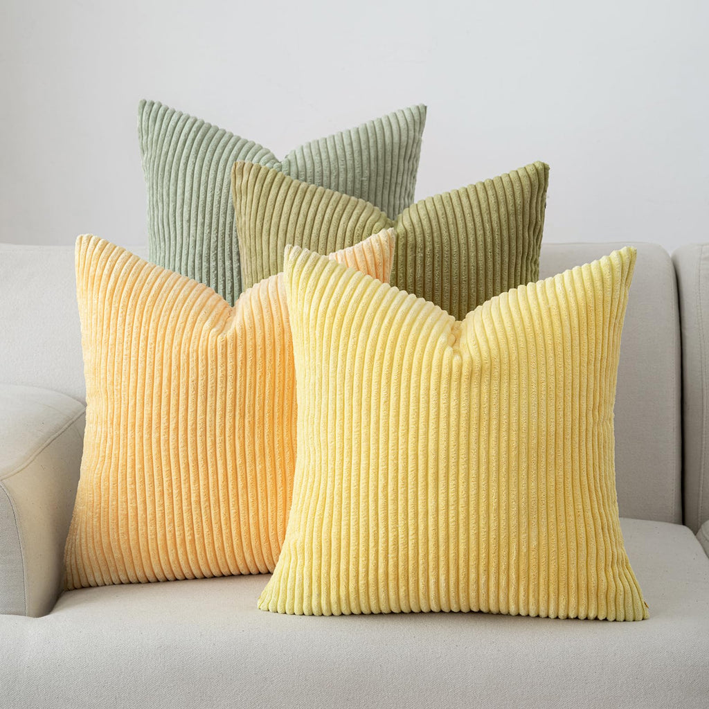Volcanics Set of 4 Neutral Grey Corduroy Couch Throw Pillow Covers 18x18 in