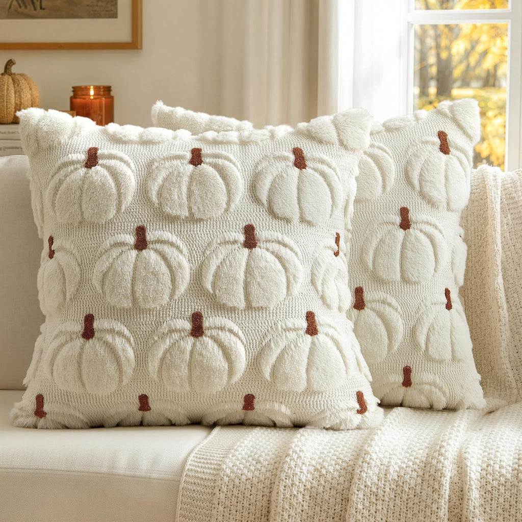 MIULEE Fall Pumpkin Pillow Covers Fall Decor Beige Brown Stem 18x18