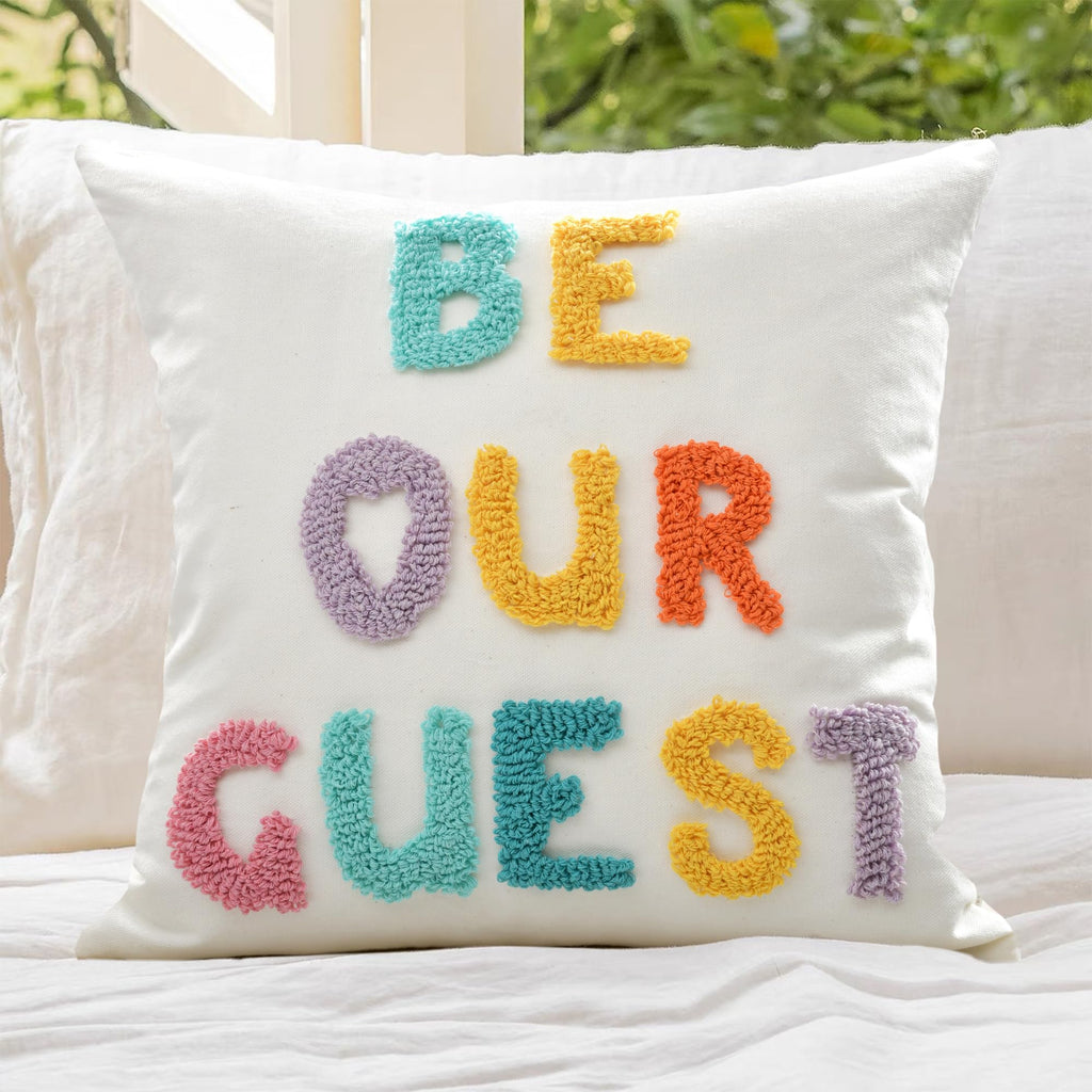 Boho Pillow Covers 18X18 Inch Boho Tufted Throw Pillow Covers Decorative Tassels Cushion Cover Farmhouse Pillow Case for Couch Sofa Bed Living Room Bedroom, Green