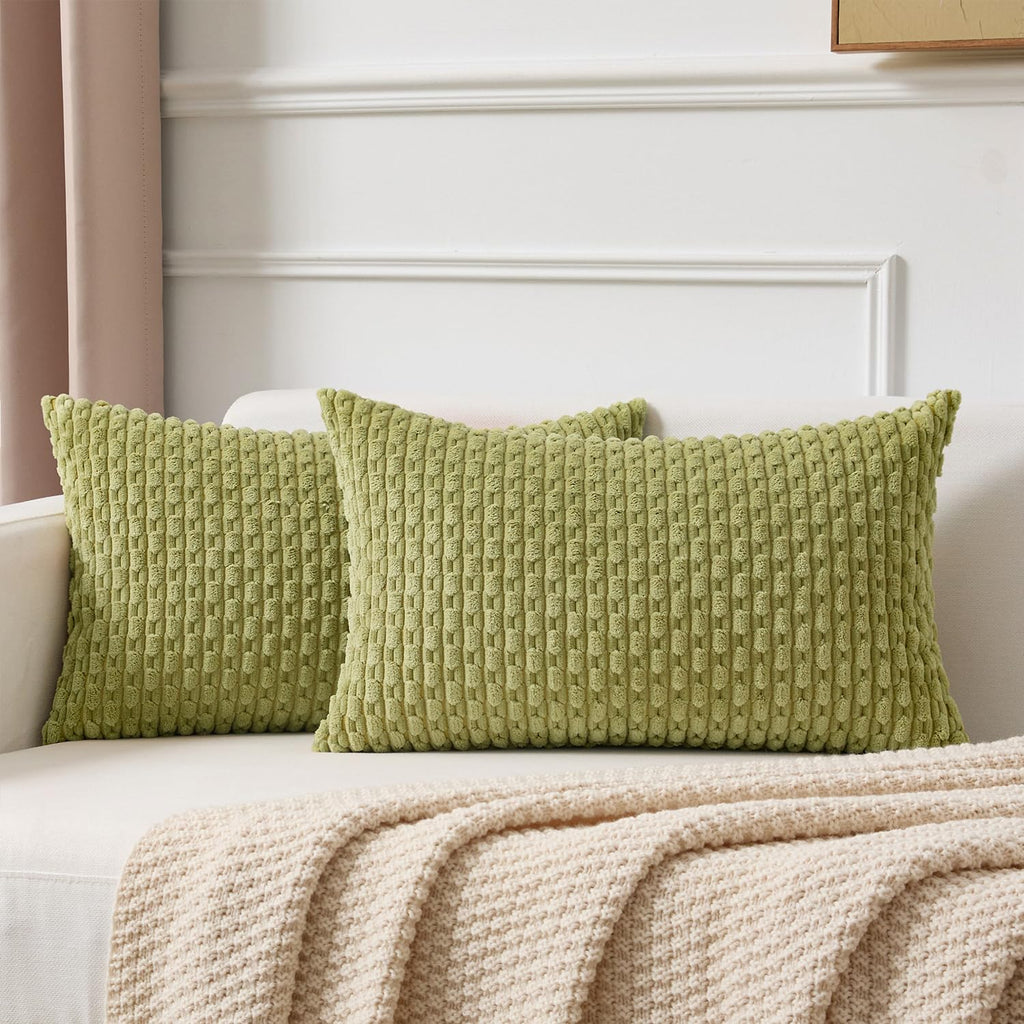 Kevin Textile Soft Corduroy 18x18 Inch Pillow Covers 2 Pack, Sage Green