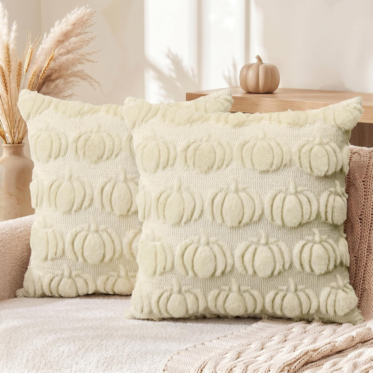 AVOIN colorlife Beige Fall Pumpkin Throw Pillow Covers 18x18 Inch
