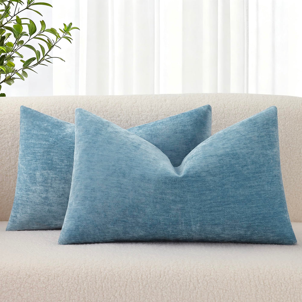 decorUhome Soft Chenille Moss Green Throw Pillow Covers 18X18 Set of 2