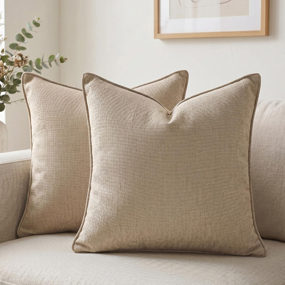 Fancy Homi Set of 2 Sage Green 12x20 Inch Soft Chenille Decorative Throw Pillow Covers with Flange Edge, Lumbar Neutral Modern Boho Textured Cushion Case Home Decor for Couch Sofa Bed Living Room