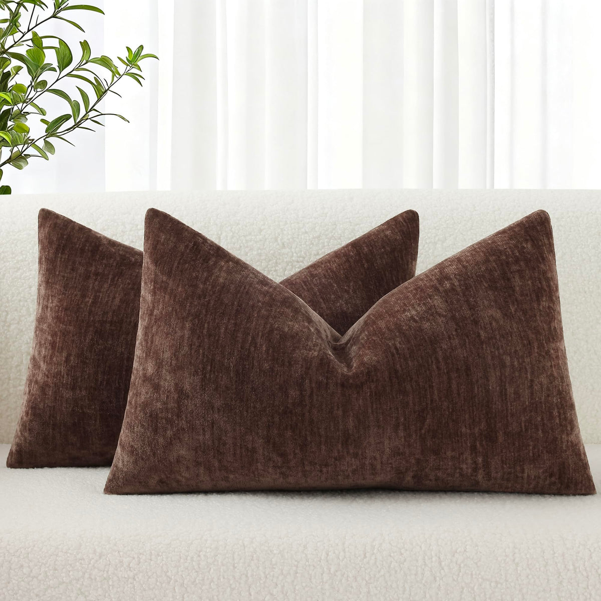 decorUhome Soft Chenille Moss Green Throw Pillow Covers 18X18 Set of 2