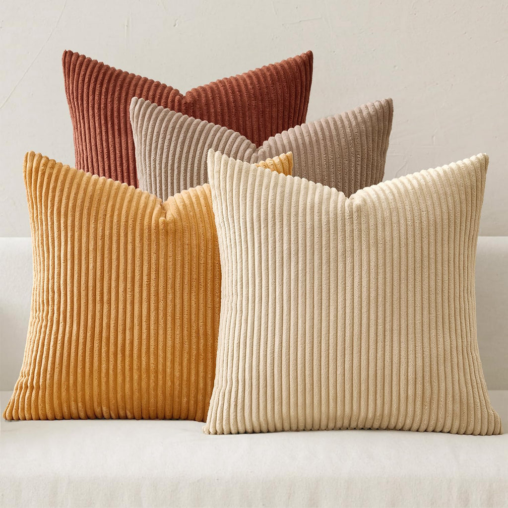 MIULEE Soft Corduroy Decorative Throw Pillow Covers Orange Teal 18x18