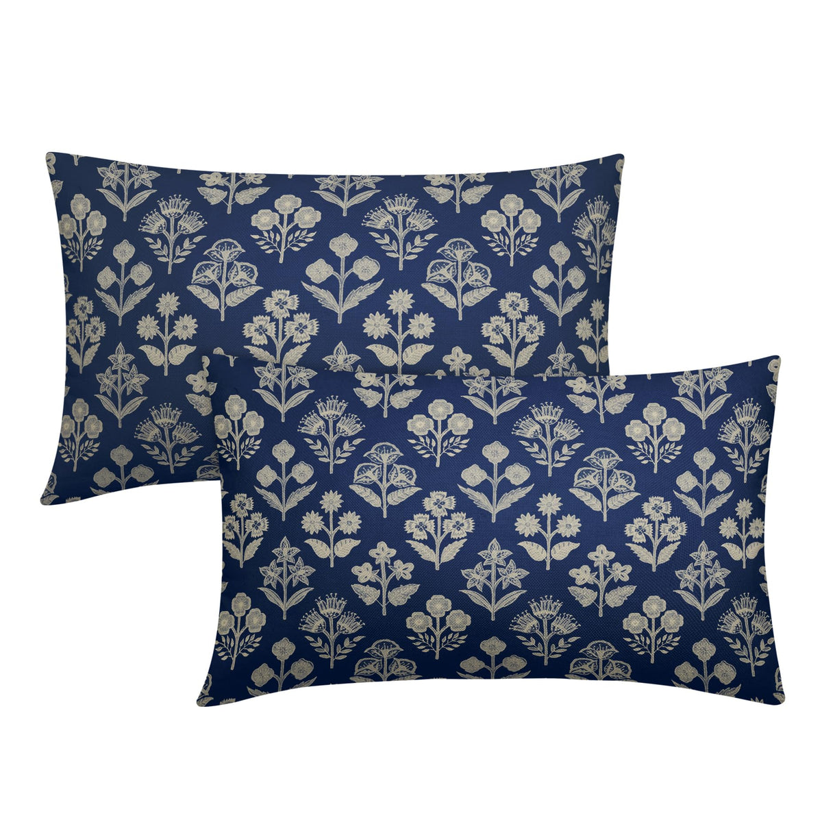 Blue Green Block Print Pillow Covers 18x18 Inch Set of 2, Vintage Floral Spring Decorative Throw Pillow Cases Boho Cushion Covers Rustic Decoration Gift Farmhouse Sofa Couch Bed Decor