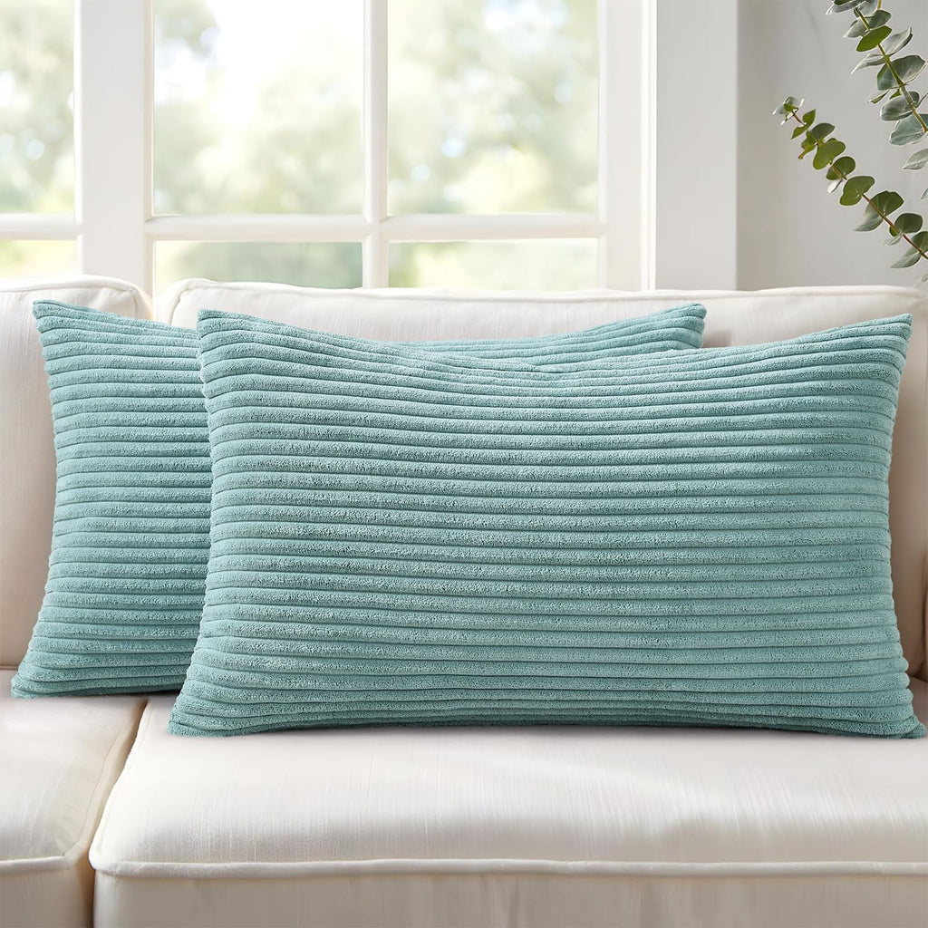 Mecatny Corduroy Fall Decorative Throw Pillow Covers 18x18 Set of 2 Khaki
