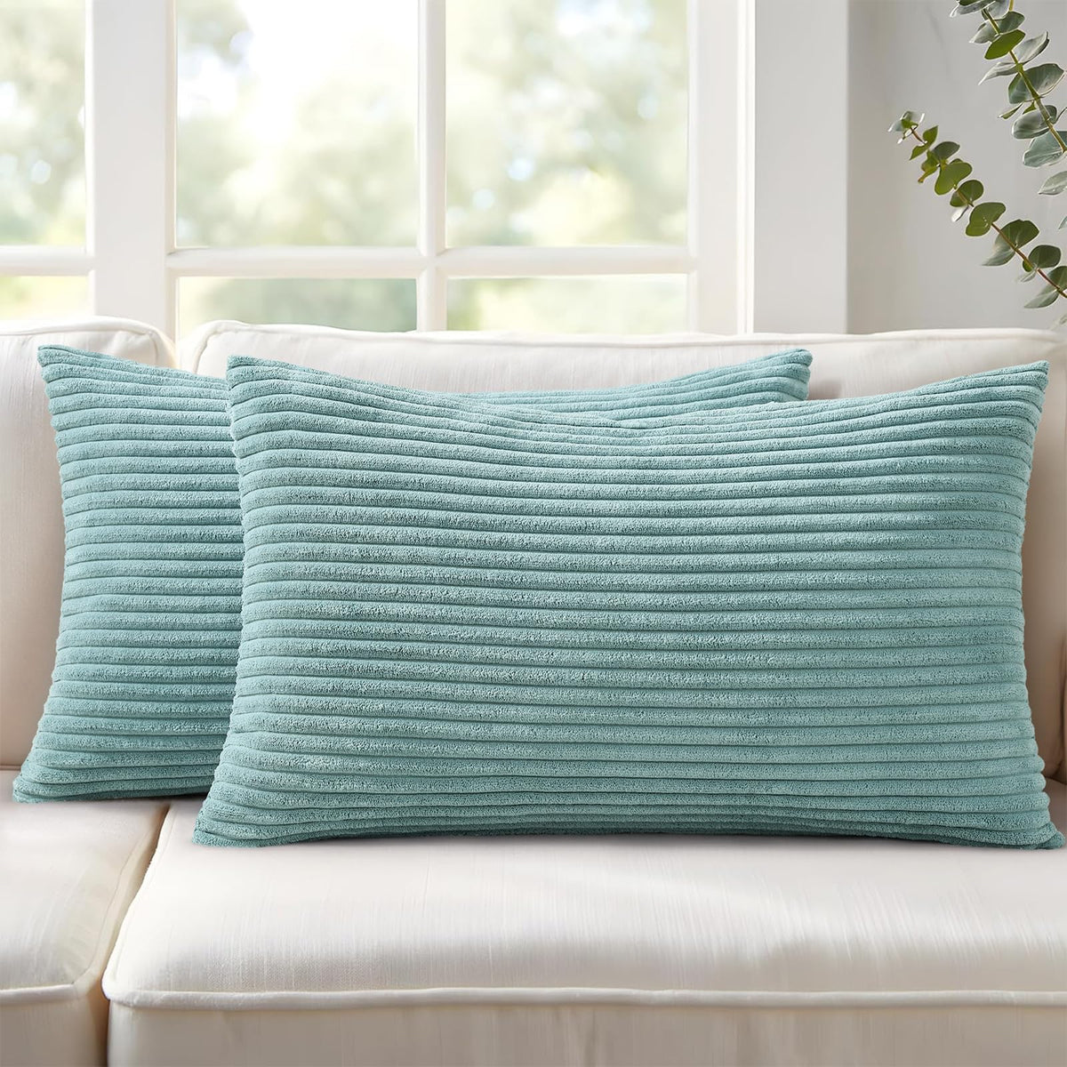 Mecatny Corduroy Fall Decorative Throw Pillow Covers 18x18 Set of 2 Khaki