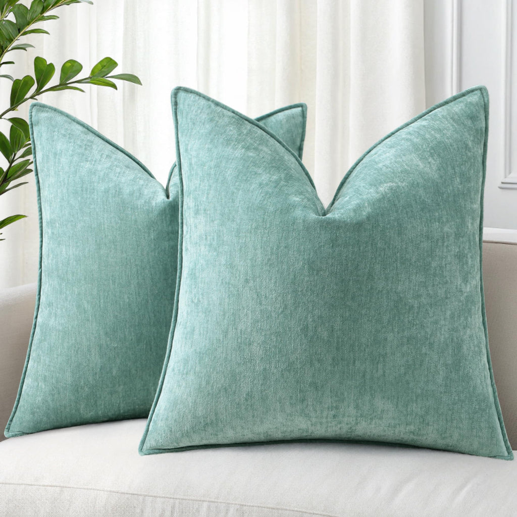 decorUhome Chenille Beige Velvet Throw Pillow Covers 18x18 Set of 2