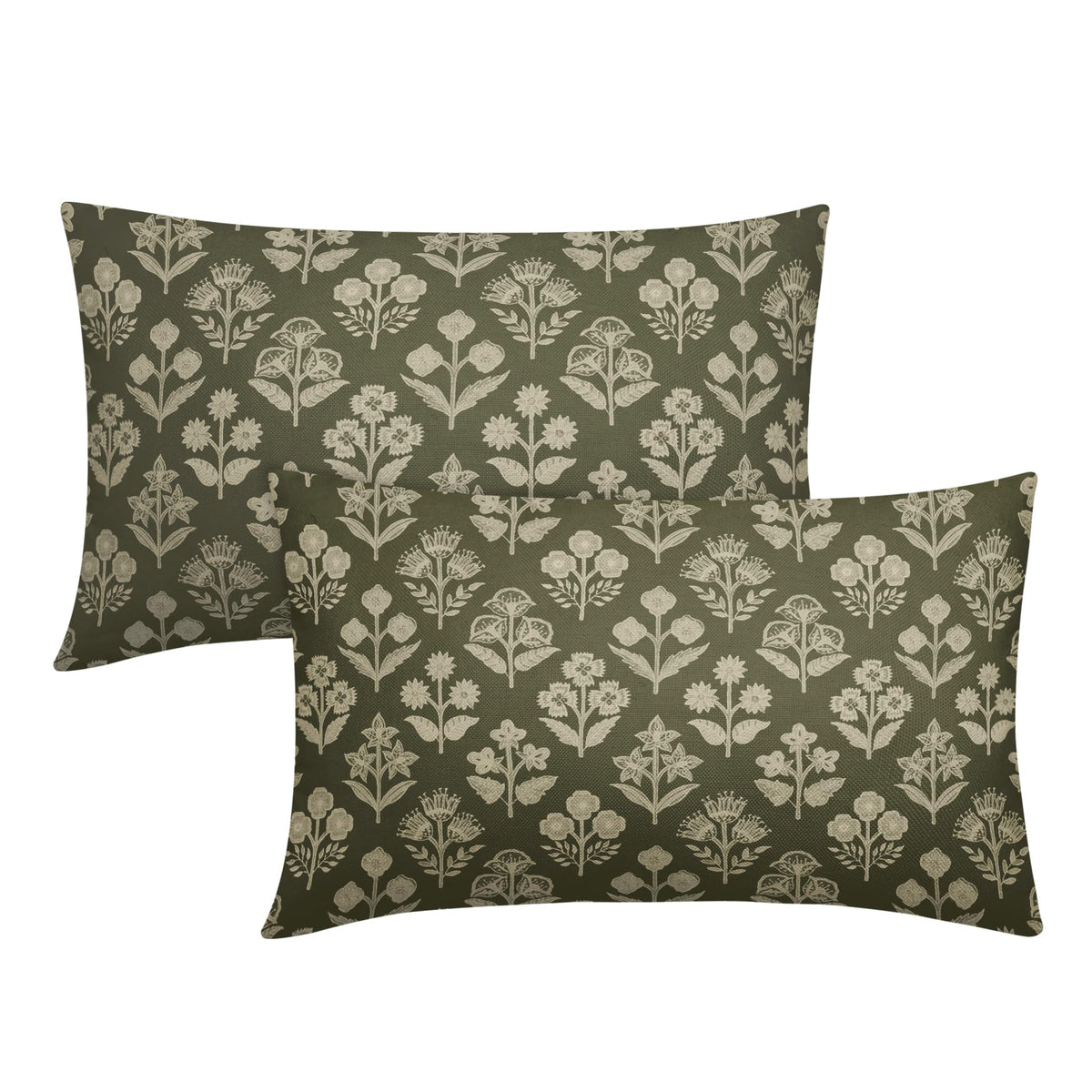 Blue Green Block Print Pillow Covers 18x18 Inch Set of 2, Vintage Floral Spring Decorative Throw Pillow Cases Boho Cushion Covers Rustic Decoration Gift Farmhouse Sofa Couch Bed Decor