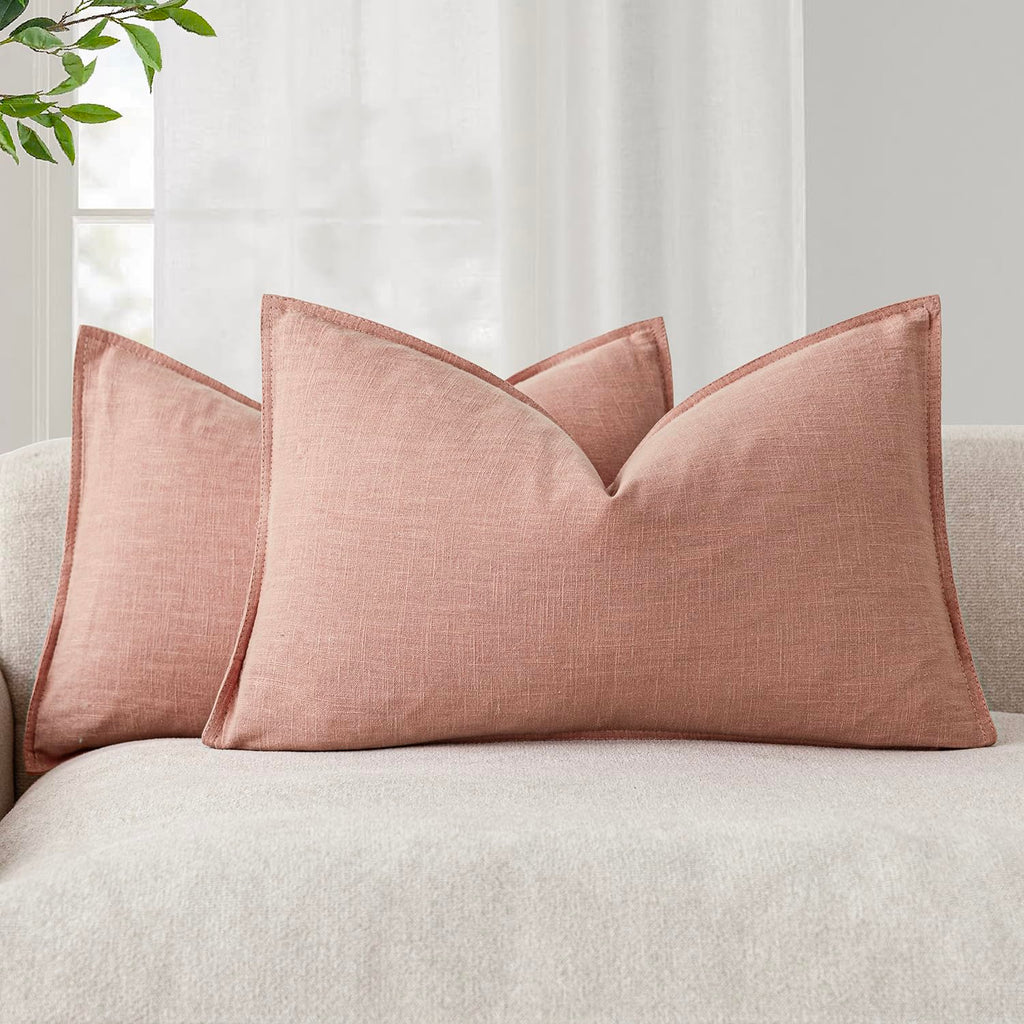 Foindtower Linen Solid Decorative Throw Pillow Covers 20x20 Natural Beige