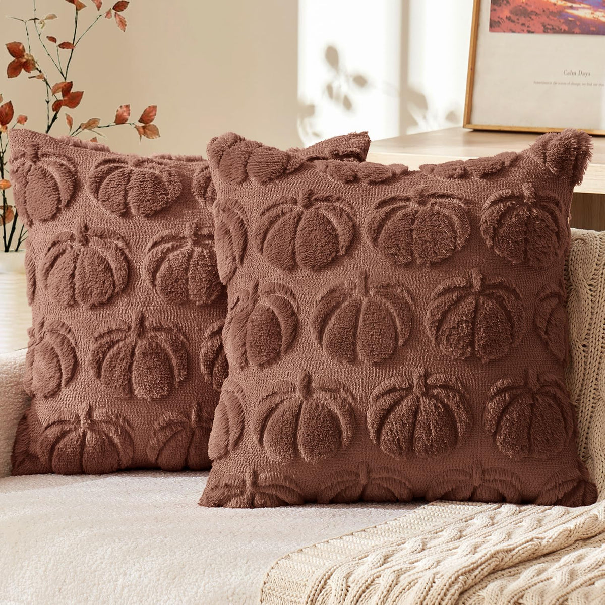 MIULEE Fall Pillow Covers Pumpkin Fall Decor 18x18 Dark Rust