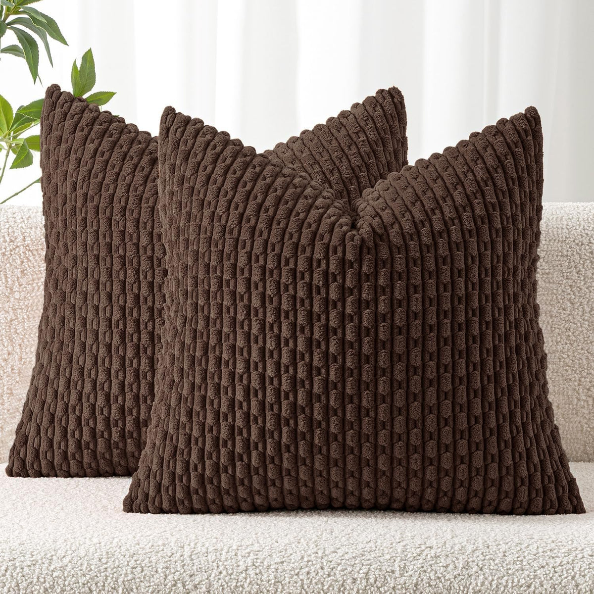 MIULEE Decorative Throw Pillow Covers 20x20 Cream White Textured Corduroy