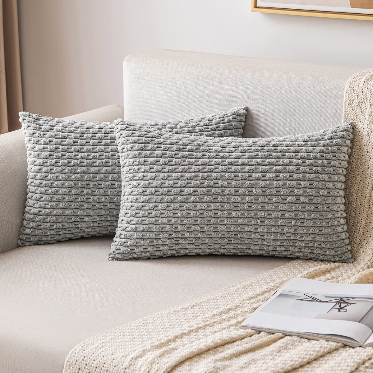MIULEE Decorative Throw Pillow Covers 18x18 Sage Green Textured Corduroy