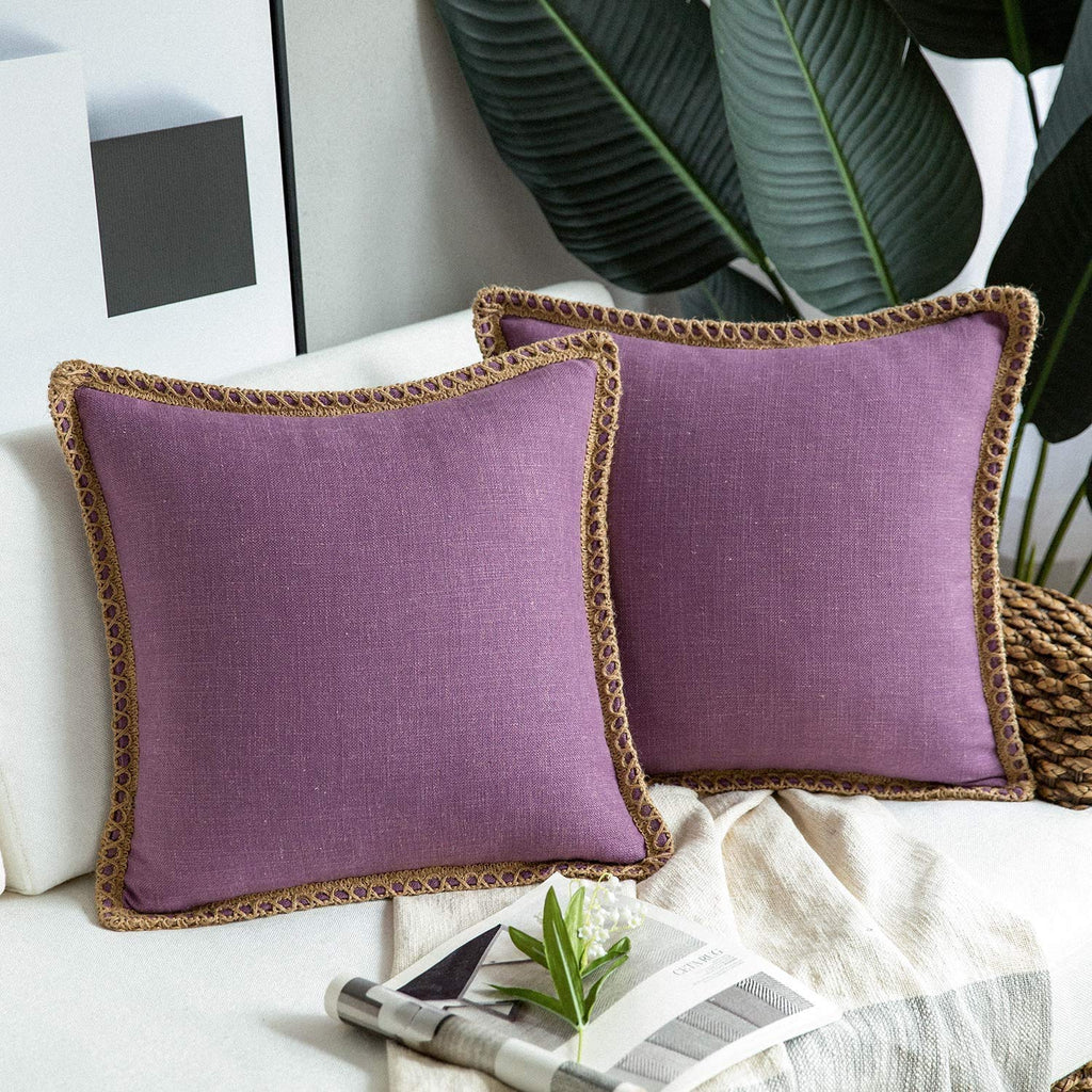 Phantoscope Pack of 2 Farmhouse Decorative Solid Throw Decorative Pillow Cover Burlap Linen Trimmed Tailored Edges Navy Blue 18 x 18 inches, 45 x 45 cm