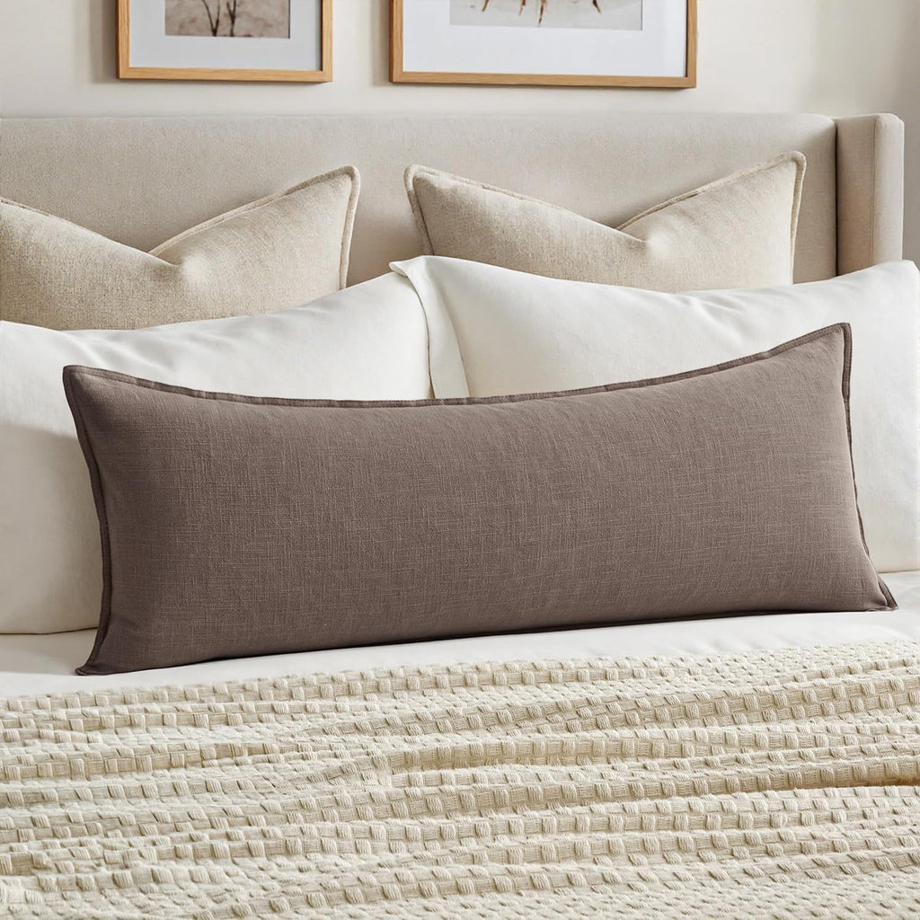 MIULEE Decorative Linen Lumbar Pillow Cover 14x36 Inch Dark Olive Green