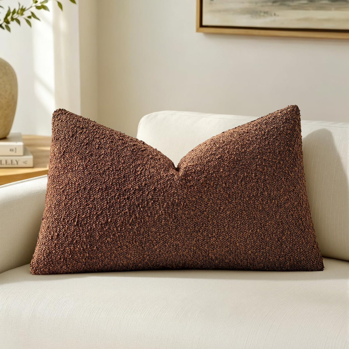 MIULEE Textured Boucle Lumbar Pillow Cover for Bed 12x20 Olive Green