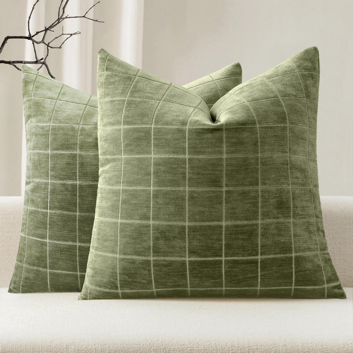 MIULEE Taupe Grey Plaid Decorative Fall Throw Pillow Covers 20x20 Set of 2