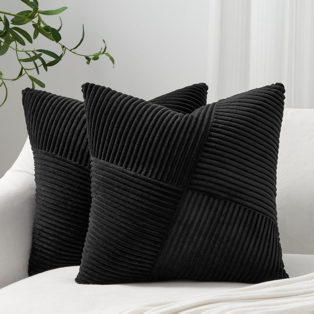Topfinel Olive Green Decorative Throw Pillow Covers Set of 2 18x18 Inches for Couch Bed Sofa, Boho Aesthetic Home Decor, Soft Corduroy Striped Patchwork Windmill Textured Cushion Cases 45x45 cm