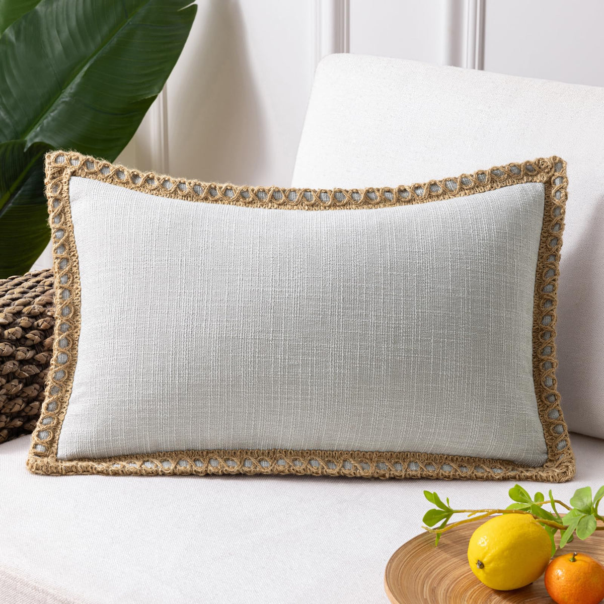 Phantoscope Pack of 2 Farmhouse Decorative Solid Throw Decorative Pillow Cover Burlap Linen Trimmed Tailored Edges Navy Blue 18 x 18 inches, 45 x 45 cm