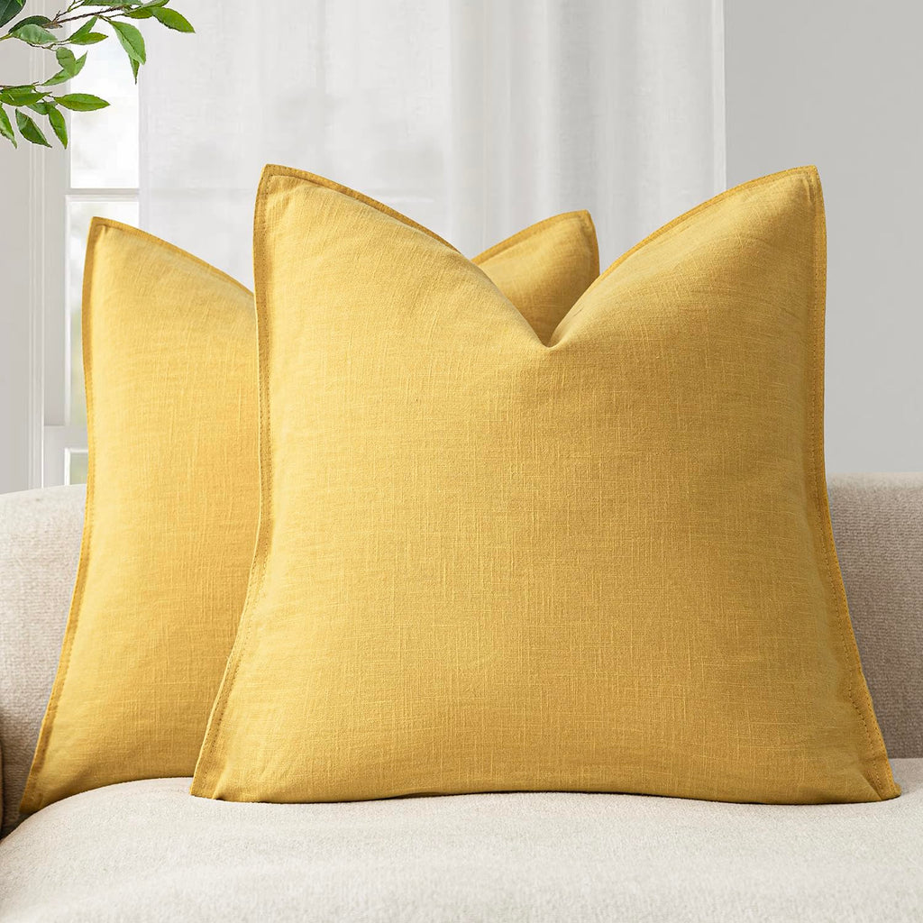 Foindtower Linen Solid Decorative Throw Pillow Covers 20x20 Natural Beige