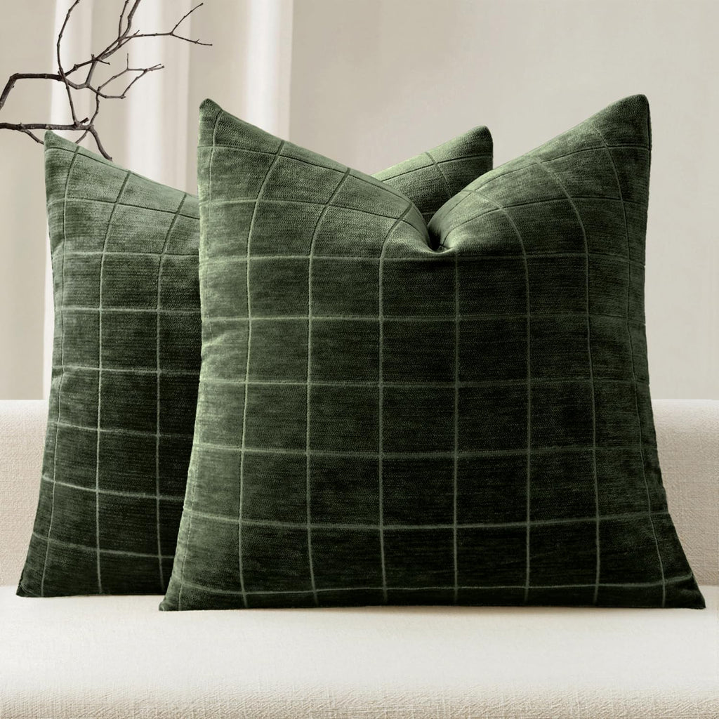 MIULEE Taupe Grey Plaid Decorative Fall Throw Pillow Covers 20x20 Set of 2
