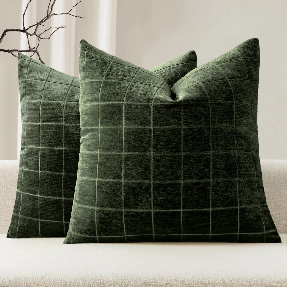 MIULEE Taupe Grey Plaid Decorative Fall Throw Pillow Covers 20x20 Set of 2