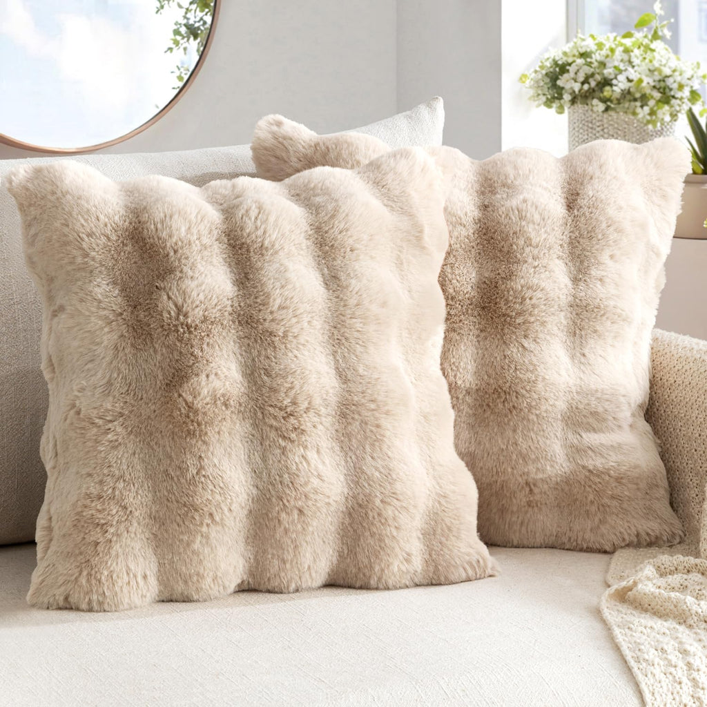 MIULEE Pack of 2 Faux Fur Fluffy Pillow Covers 18x18 Inch, White