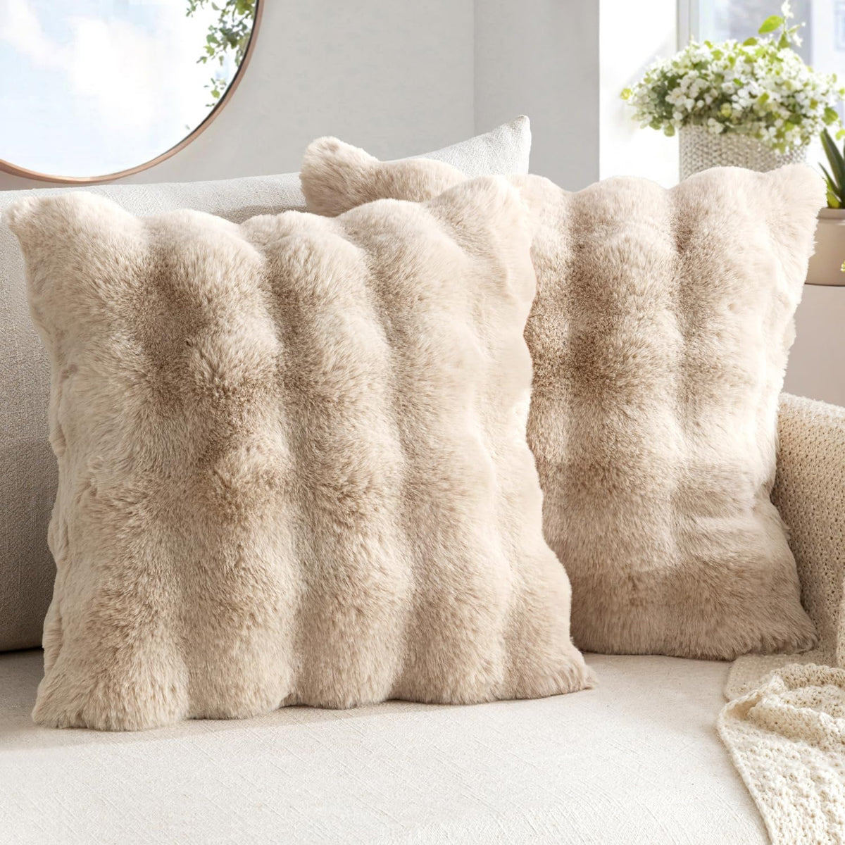 MIULEE Pack of 2 Faux Fur Fluffy Pillow Covers 18x18 Inch, White
