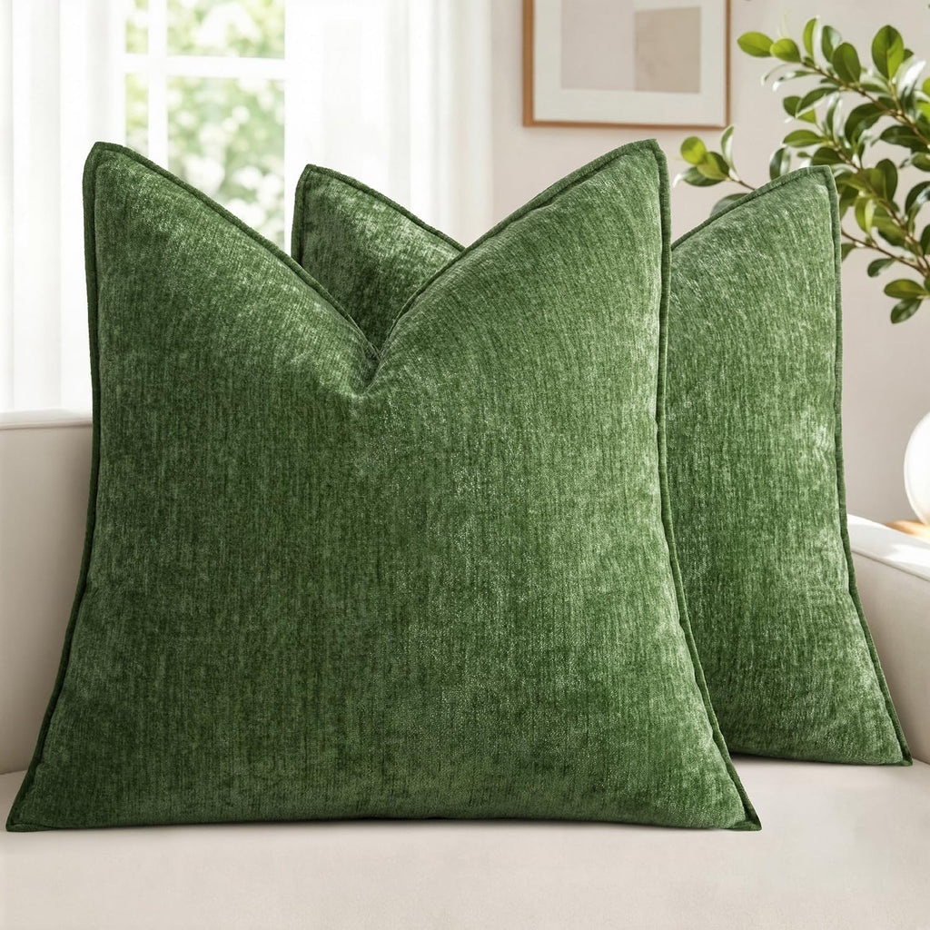 MIULEE Chenille Couch Pillow Covers for Living Room 18x18 Natural Beige
