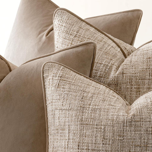 a moment Khaki 4 Pack Throw Pillow Covers - Chenille & Velvet Set with Piping, Farmhouse Textured Design Cushion Cases for Couch Sofa Bed (20x20 Inch, No Insert)