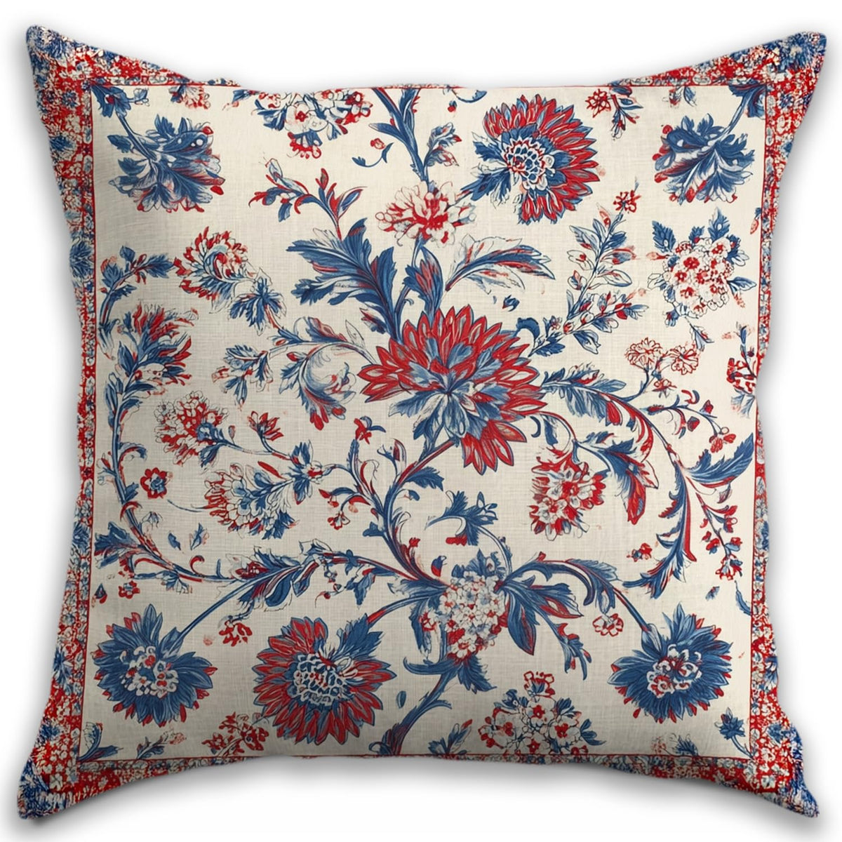 Bohemian Pillow Covers | Vintage Floral & Carpet Design | Double Sided Blue White Decorative Pillowcases for Couch, Bed | Indoor Outdoor Boho Home Decor (Blue&Brown, 18x18inches)