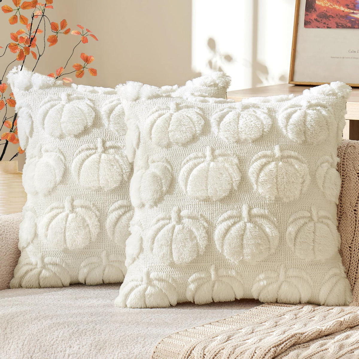 MIULEE Fall Pillow Covers Pumpkin Fall Decor 18x18 Dark Rust