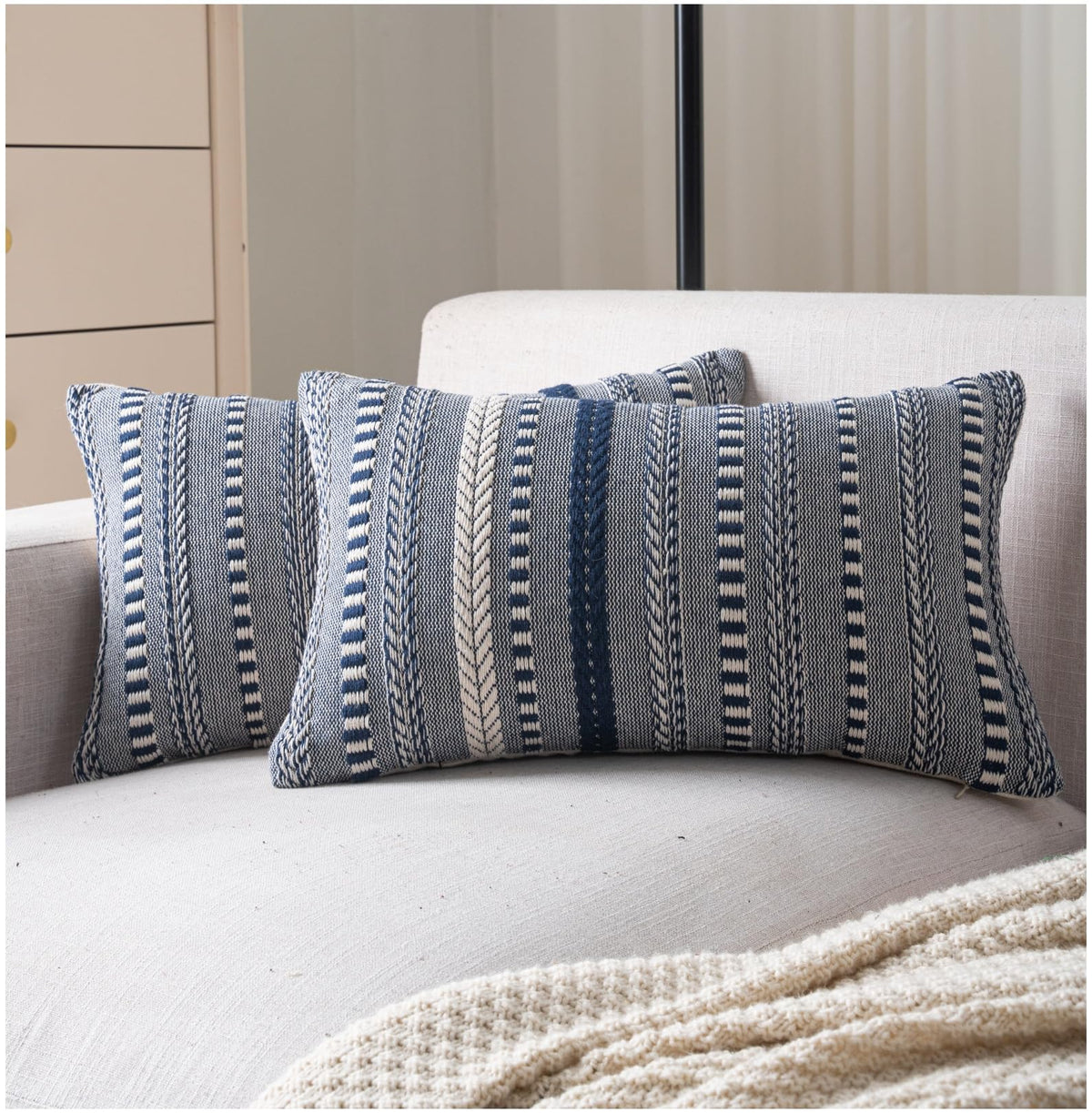 Cethom Boho Throw Pillow Covers 18x18 Inch Set of 2, Farmhouse Decorative Couch Pillow Cases, Navy Blue Accent Pillows of Bed, Sofa Bedroom Living Room Home Decor Cushion Cover