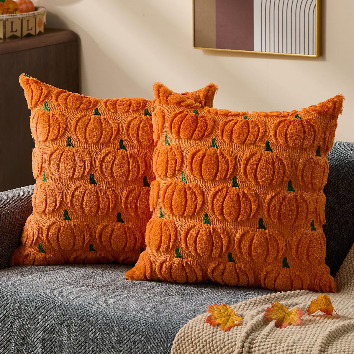 DFXSZ Fall Pillow Covers 18x18 2Pcs Rust Pumpkin Fall Decorations for Home