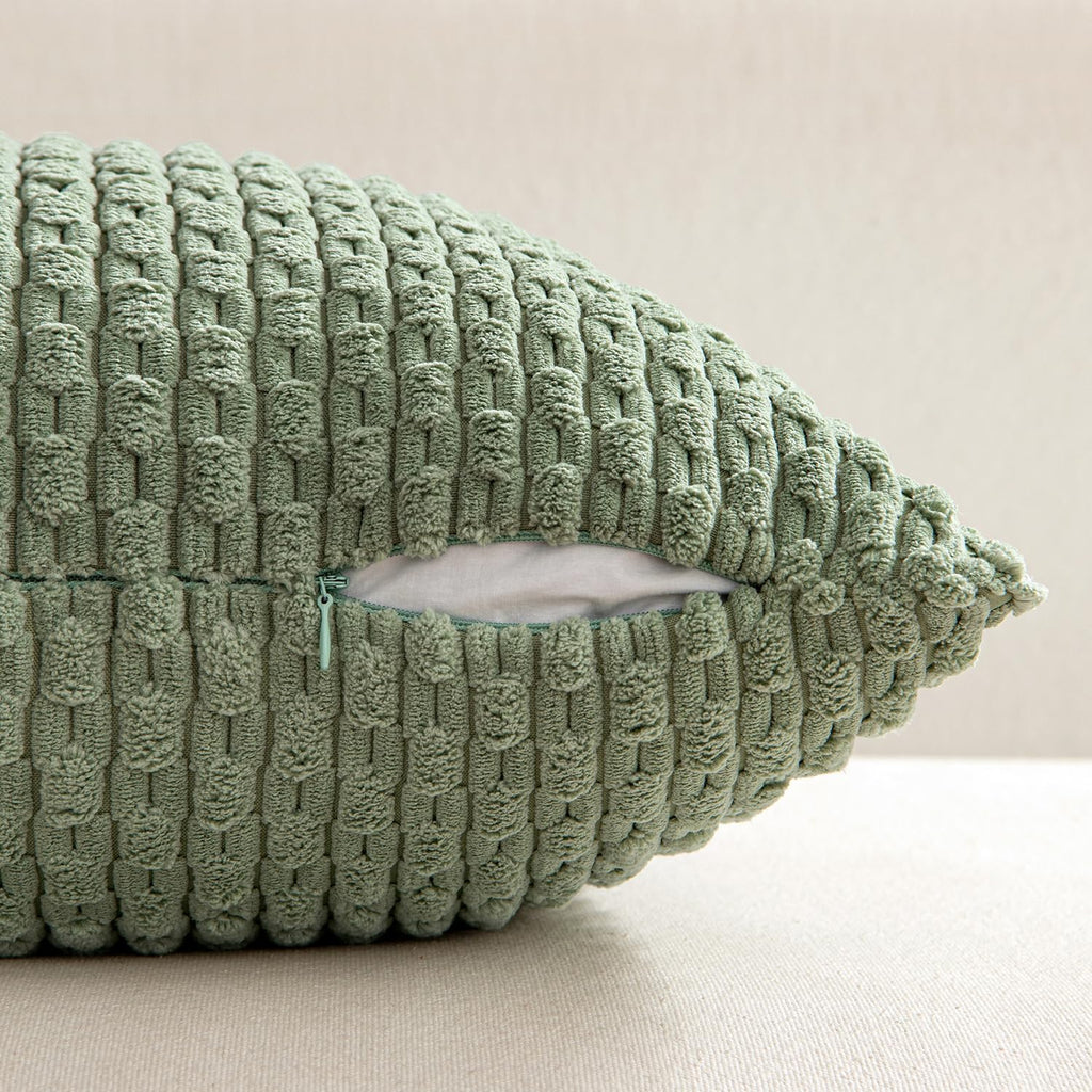 MIULEE Decorative Throw Pillow Covers 18x18 Sage Green Textured Corduroy