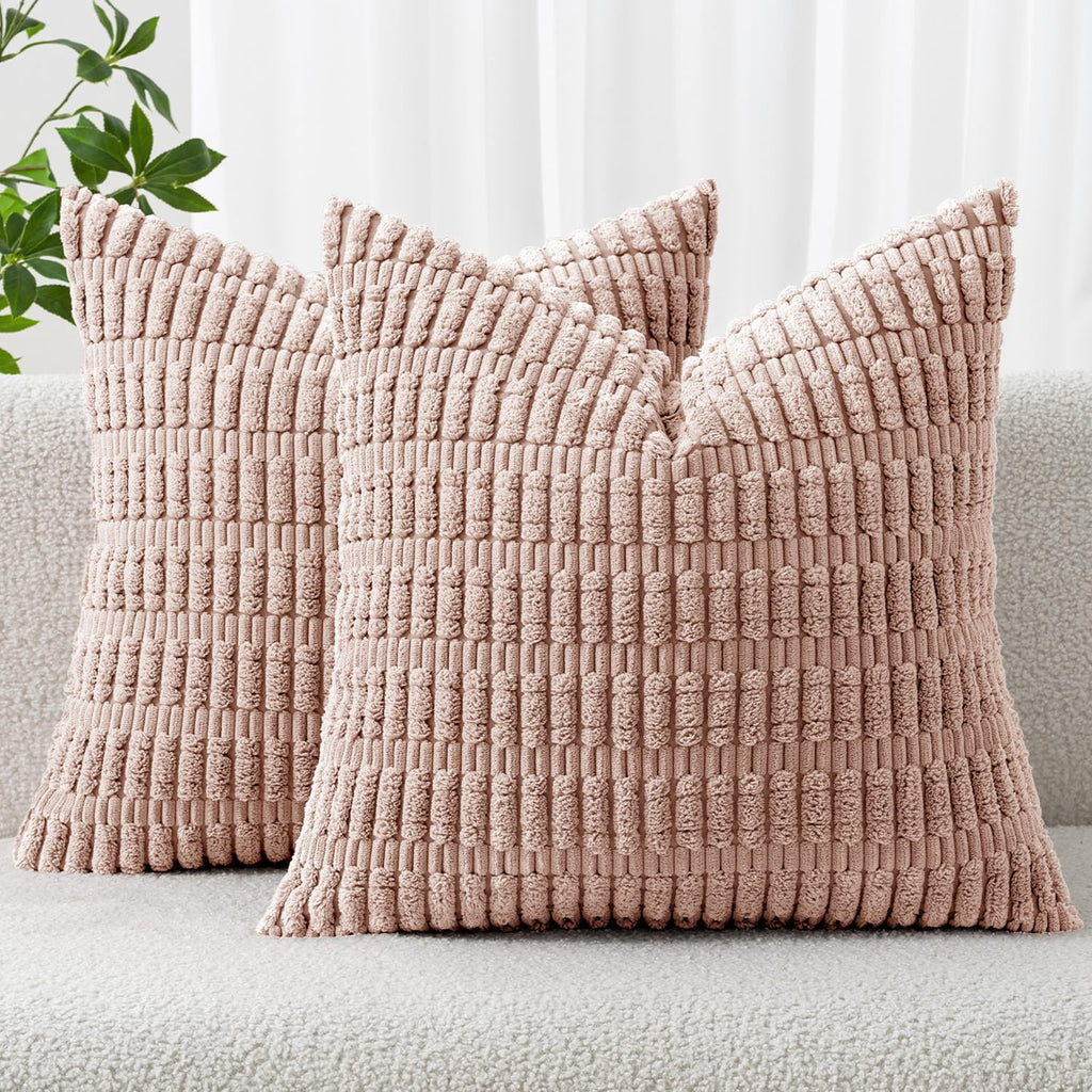 MIULEE Lumbar Corduroy Decorative Throw Pillow Covers 12x20 Cream White