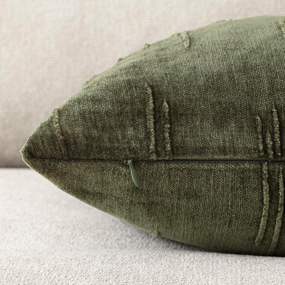 Foindtower Pack of 2 Slubby Textured Chenille Throw Decorative Pillow Covers Square Accent Solid Cushion Cover Neutral Farmhouse Pillow Case for Sofa Bedroom Living Room 18x18 Inch,Dark Olive Green