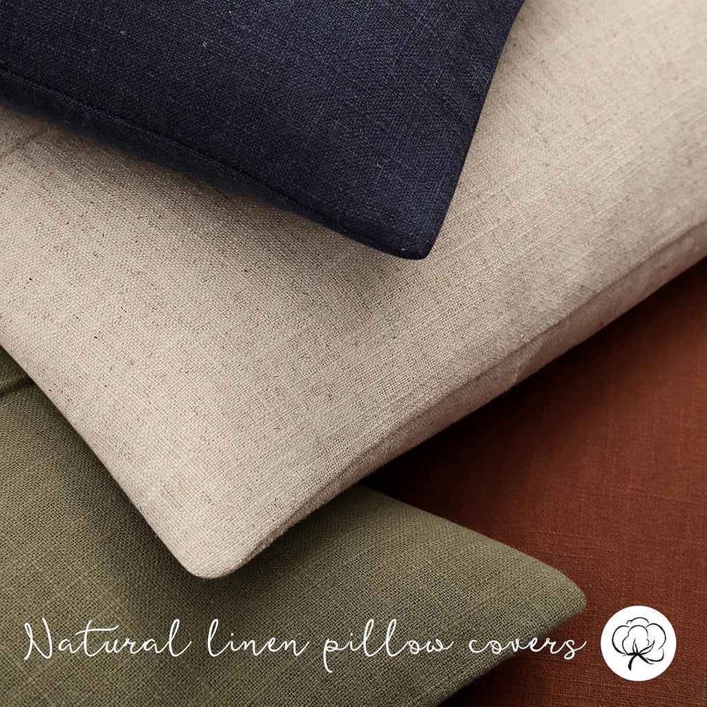 Decorative Linen Throw Pillow Covers 18x18 Set of 2 Solid handcrafted Striped Cushion Covers for Bed Soft Modern Farmhouse Neutral Pillowcase for Couch Bedroom Living Room Home Decor(Natural Beige)