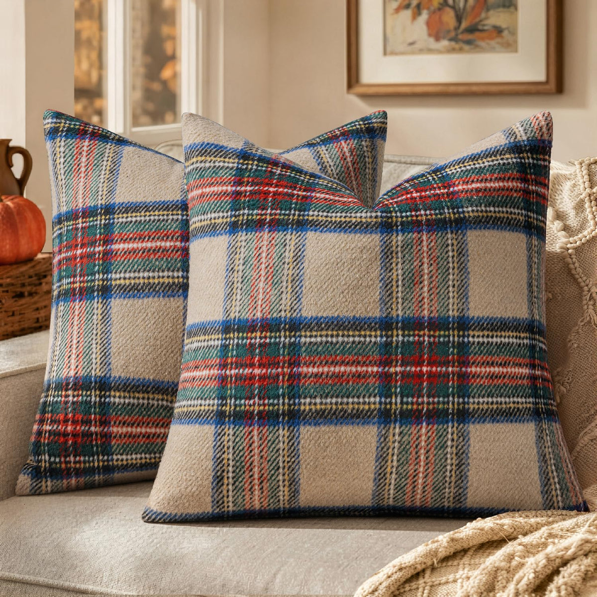 MIULEE Fall Plaid Decorative Pillow Covers Set of 2 20x20 Brown