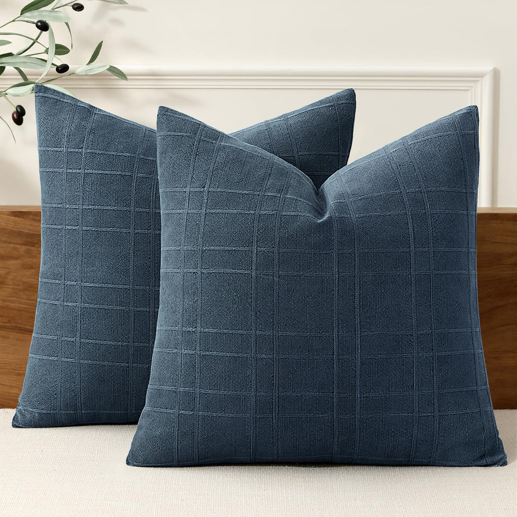 MIULEE Linen Plaid Pillow Covers Decorative 20x20 Natural Beige