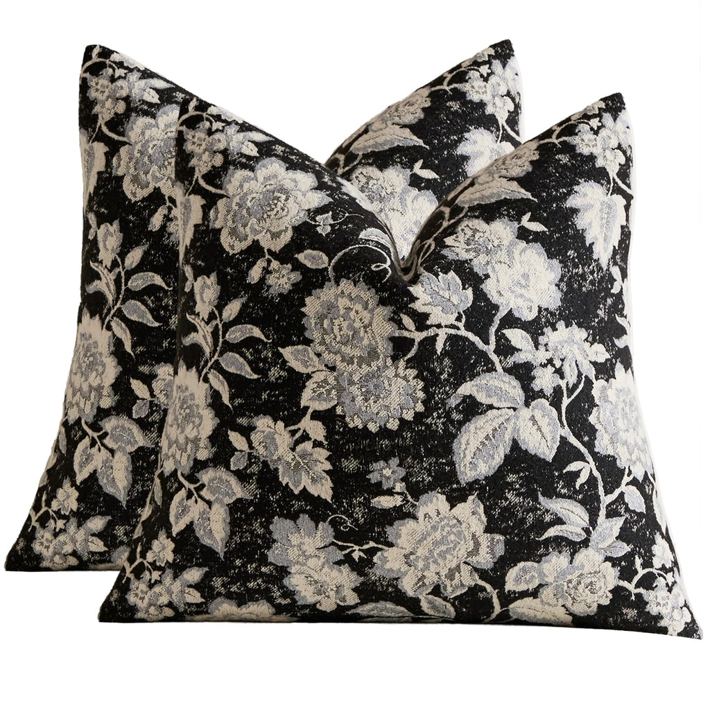 Vintage Floral Chenille Throw Pillow Covers 18x18 Set of 2